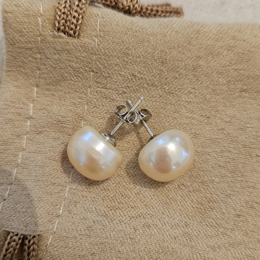 12-13mm Peach Cultured Freshwater Pearl earrings - Picture 4 of 5